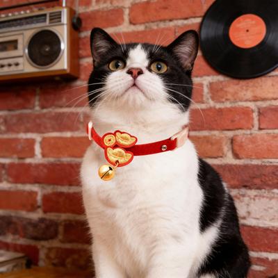Yousheng Embroidered Red Pet Collar Chinese New Year Adjustable Cat Collar with Bell Year of The Horse Festive Collar for Cats And Small Dogs