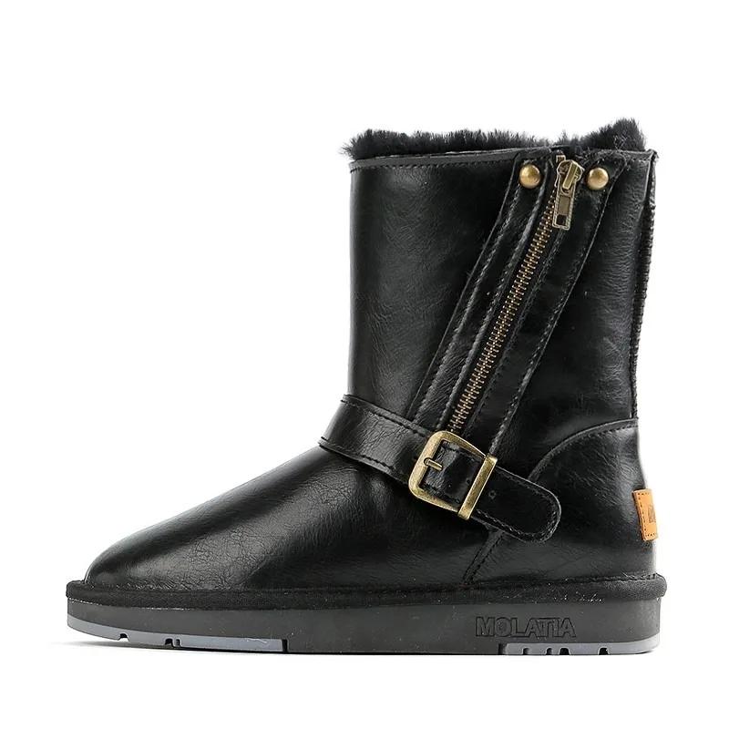 Fashion Winter Plus Velvet Mid-Calf Boots 2024 High Quality Side Zipper Women's Boots Fashion Belt Buckle Daily Boots Women Ladies Shoes