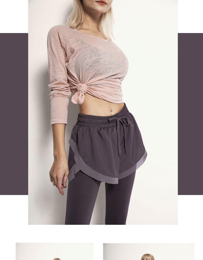 Breathable Sweat-Absorbent Faux Two-Piece Fitness Leggings for Yoga and Running