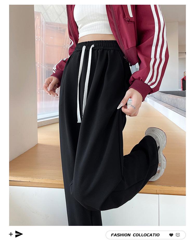 Gray Wide-Leg Sweatpants for Women - High-Waisted, Narrow Straight-Leg, Spring & Autumn 2025 Casual Style