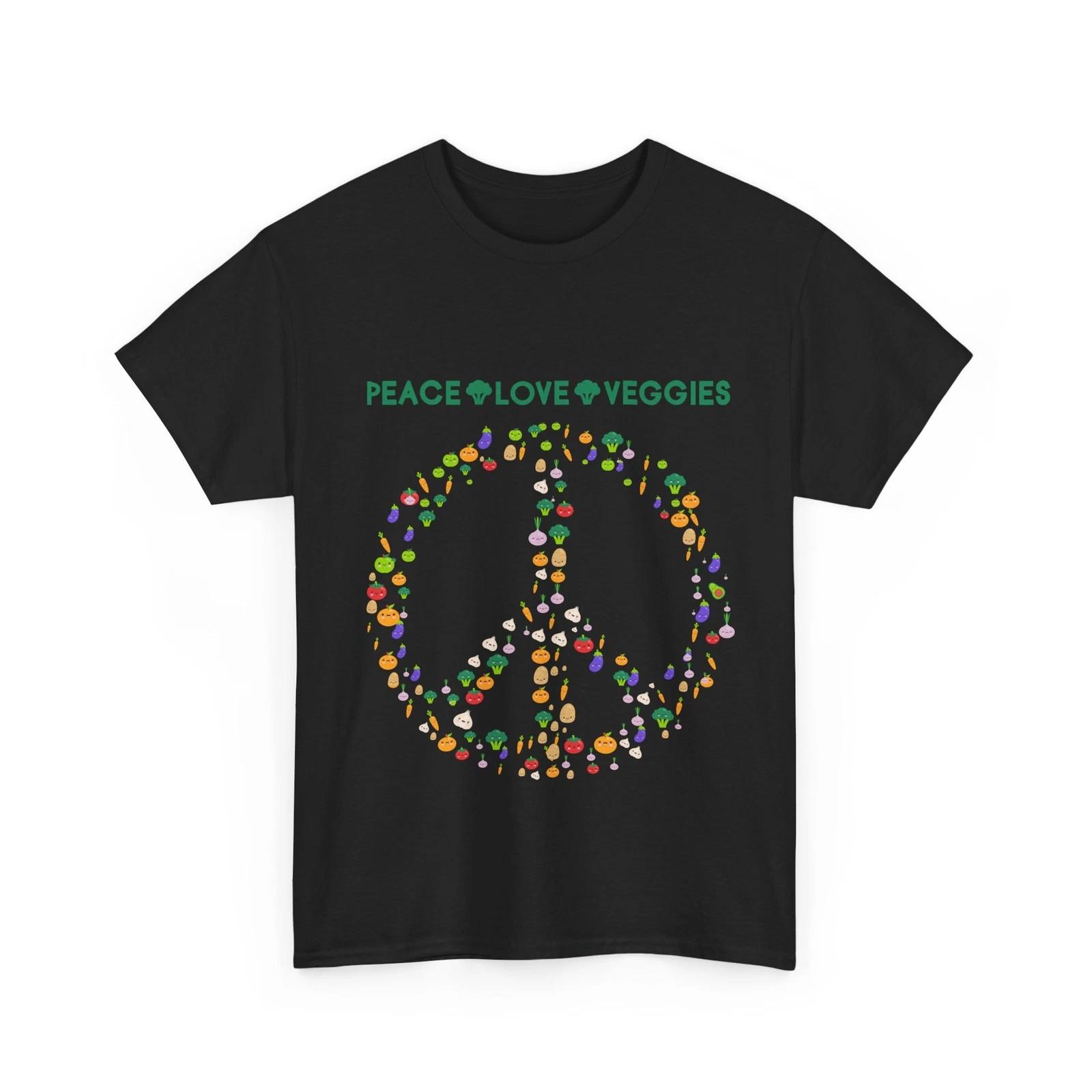Vegetarian Shirt, Peace Love Viggies Vegetarian Vegan Food Peace Sign Shirt M
