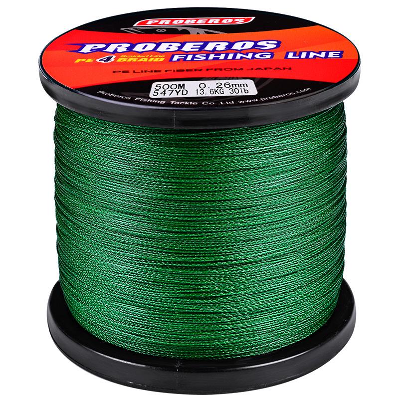 500m PE Dyneema Braided Fishing Line, 4-Strand, Multicolor: Red, Blue, Yellow, Green, Grey - Ideal for Sea Fishing
