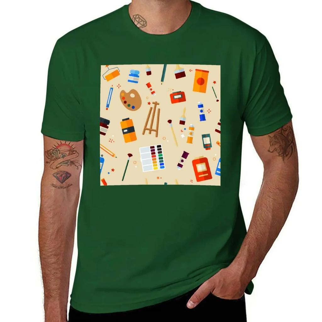 Tools and Materials for Creativity and Painting Seamless Pattern TShirt Cotton Graphic Tees Anime T Shirts for Men Cotton