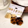 5 Pairs/set Women Fashion Metallic Polygonal Leopard Print Acrylic Earrings Set