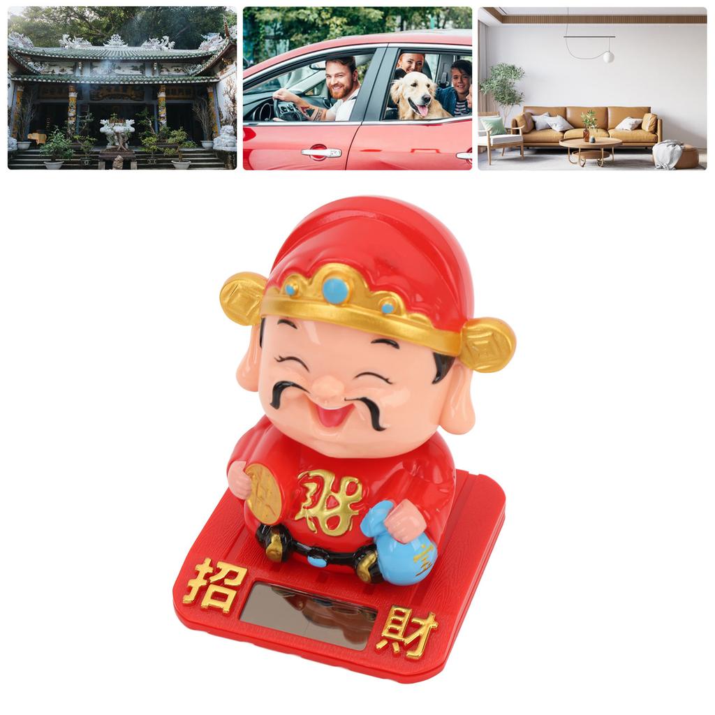 Cai Shen Statue Light Sensing Automatic Nodding Cai Shen Figurine for Car Dashboard Hotel