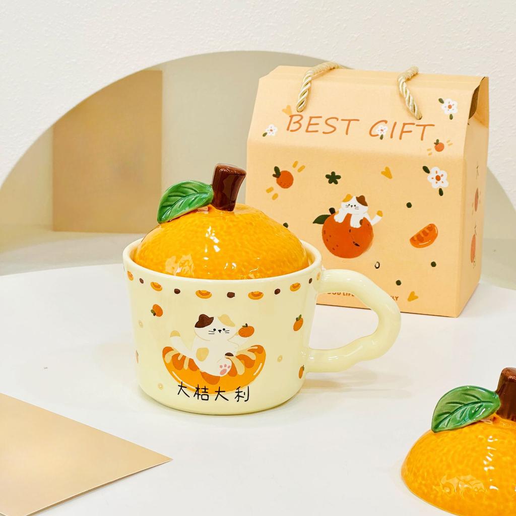 Cartoon Cat with Daji Dali Household Set Small Gift Box Souvenir Mug Large Capacity Ceramic Water Cup