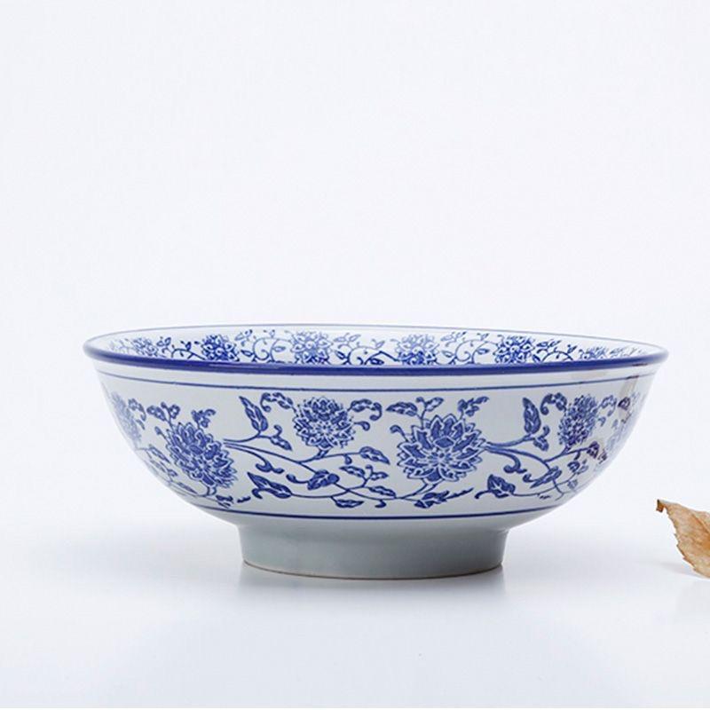 Chinese Blue and White Ceramic Ramen Soup Bowl Porcelain Instant Noodle Home Kitchen Tableware Rice Bowl Underglaze Color Craft