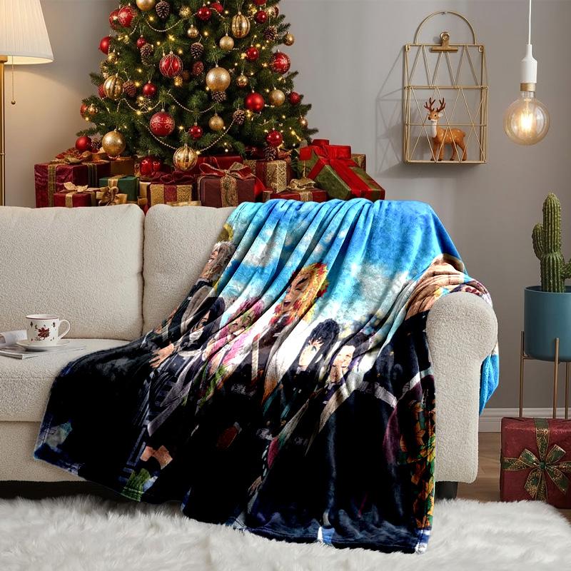 Demon Anime Group Throws Blanket Flannel Blankets Plush for Couch Bed Gifts for Men Women Travel Picnic Blanket Christmas Fan Gifts