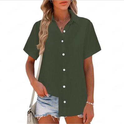 Summer Linen Cotton Solid Color Short Sleeve Shirt Women Lightweight Comfortable Summer Casual Top