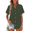 Summer Linen Cotton Solid Color Short Sleeve Shirt Women Lightweight Comfortable Summer Casual Top