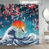 Asian Shower Curtain Traditional Chinese Pine Trees and Crane Flying Landscape Art Fabric Bathroom Decor Bath Curtains Set Hooks