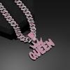 Couronne Rose Diamant pour Femme, Pendentif Lettre QUEEN, Collier Cubain Diamant Long Hip Hop Accessoire Féminin