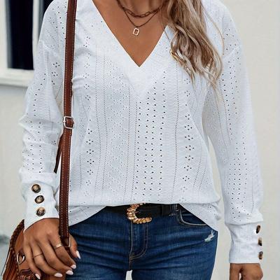 Women's Plus V-Neck Jacquard Long-Sleeve Top