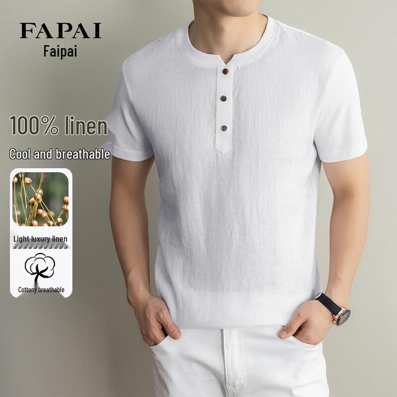 FAPAI Men s Linen Round Neck Short-sleeved T-shirt 3XL