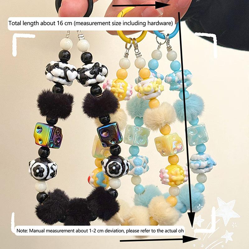 Roztomilý ručně kreslený korálkový řetízek na telefon, sladký přívěsek na klíče, kreativní řemínek na zápěstí proti ztracenému telefonu, dekorace na tašku, dárky
