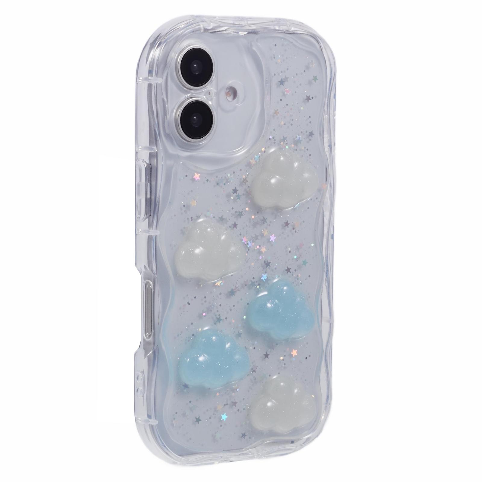 

For iPhone 16 Case Epoxy TPU 3D Pattern Anti-Fall Phone Cover Cloud