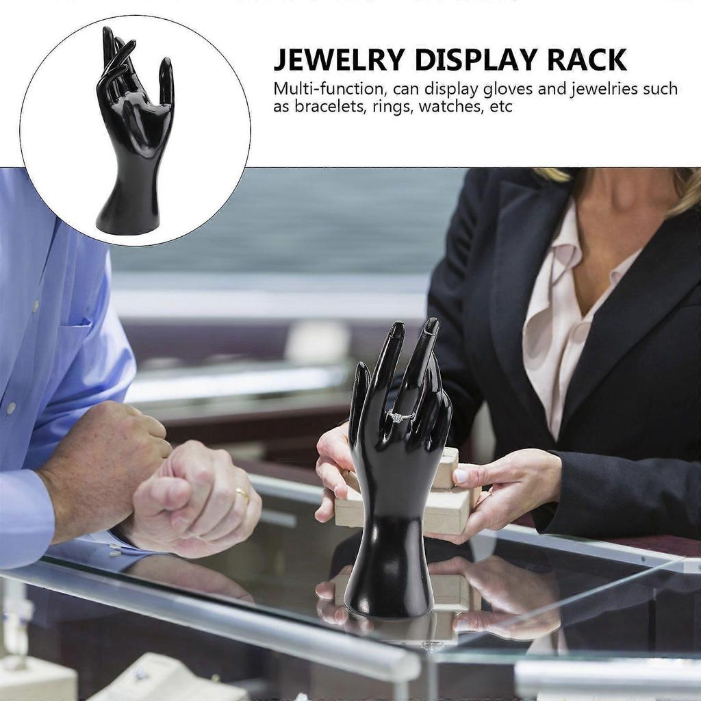2 Stück Weibliches Mannequin Handmodell, Kunststoff Hand Schmuckständer für Ringe, Kreativer Ringhalter Ständer, Schwarz