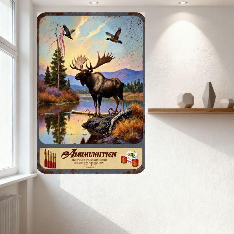 Vintage Jagd Elch See Ente Metallblechschild - Munitionskisten Berg Feuchtgebiet Wanddeko für Männerhöhle Heimbar Jagd im Freien