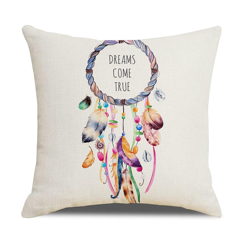 Ins Style New Dream Catcher Linen Sofa Pillow Cover Feather Digital Print Cushion Cover
