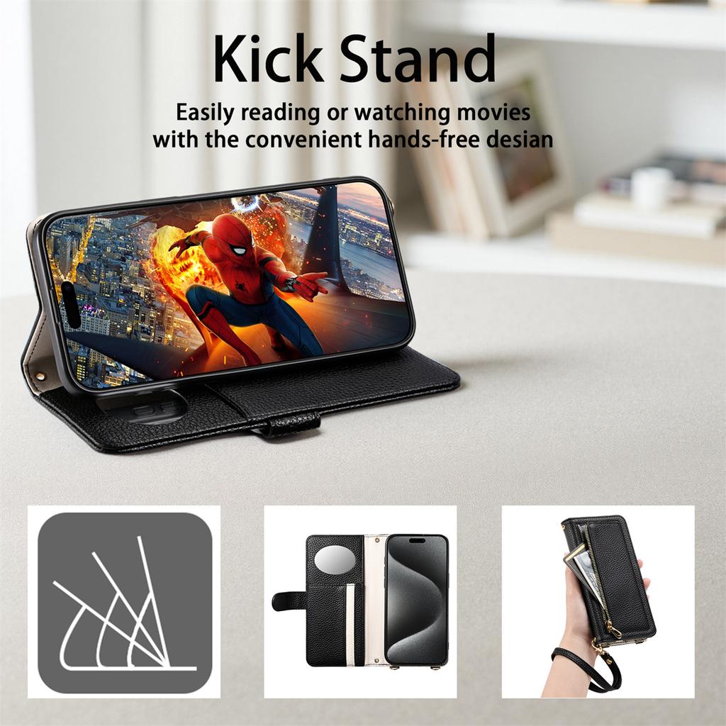 Leather Phone Case for iPhone 12 - 16 Series with Coin Pocket, Card Slot, Mirror & Stand – Multiple Colors