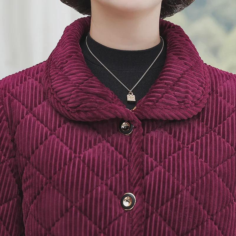 Leichter Damen-Baumwollmantel mit Samt, mittellanger/langer Stil, modische Wärme für Herbst/Winter, perfekt für Mütter mittleren Alters und ältere Mütter