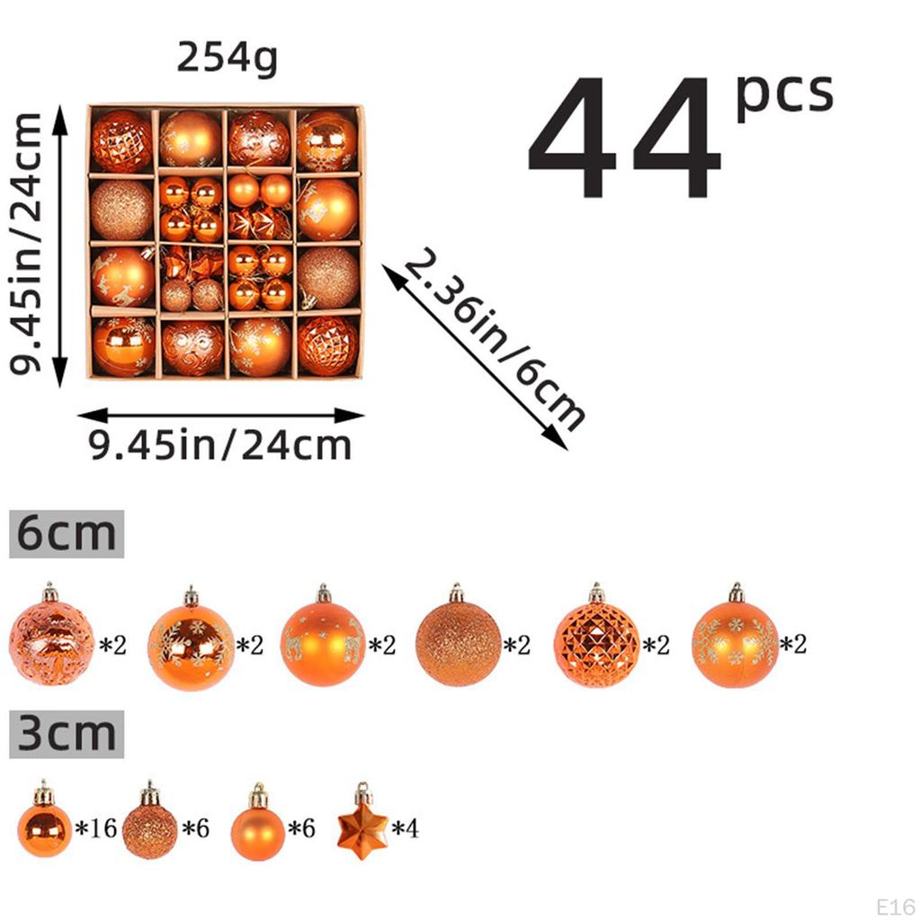 44 Count Christmas Baubles Ornaments for Tree Decoration Set Seasonal Celebrations