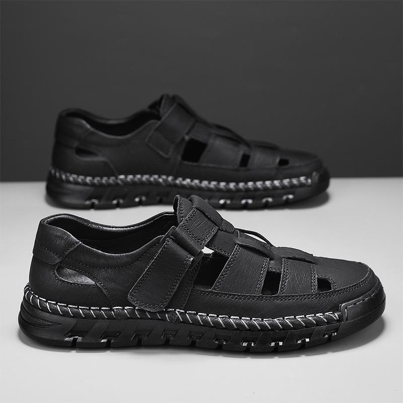 Men's Closed Toe Sandals Large Size Genuine Leather Casual Sandals Outdoor Hiking Sandals Hand Sewn Casual Sandals