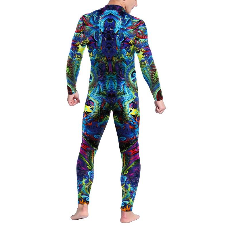 Machine Zentai Men For Bodysuit Trippy Costume Front Zipper Jumpsuit Skinny Cosplay Catsuit Elastic Rave Festival Suit