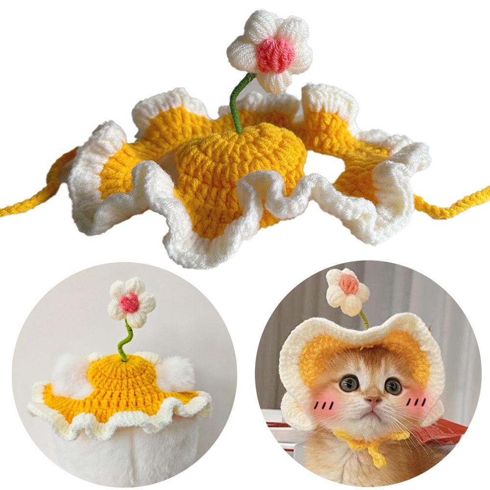 Cute Refined Cat Hat Elastic Autumn Winter Pet Puppy Kittens Knitted Headgear Party Photo Shooting Props Decoration Pets Costume