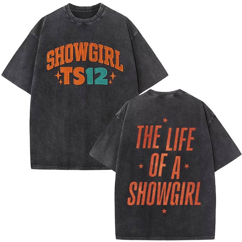 The Life of A Showgirl Album Merch Tshirts Fan Gifts Mens Women Clothing Vintage Washed Cotton Oversized Short Sleeve T Shirts