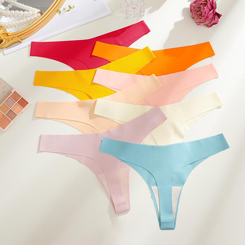 8PCS/Set Seamless Ice Silk Panties Women V-Waist Underwear Sexy Sports Briefs Panties Female Soft Ultra-thin Lingerie G-string