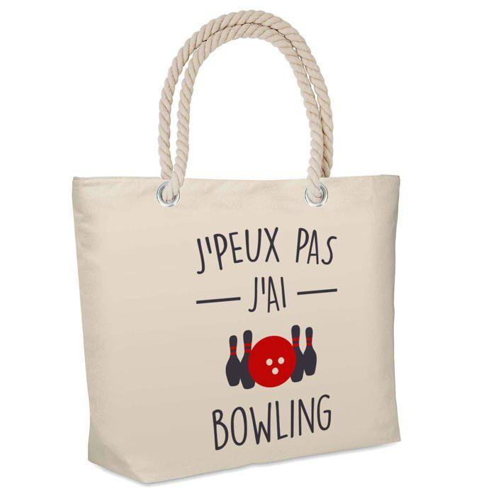 Sac de plage - PLANETEE - Bowling Boule et Quilles "J'peux pas" - Coton - Imprimé en France - Beige