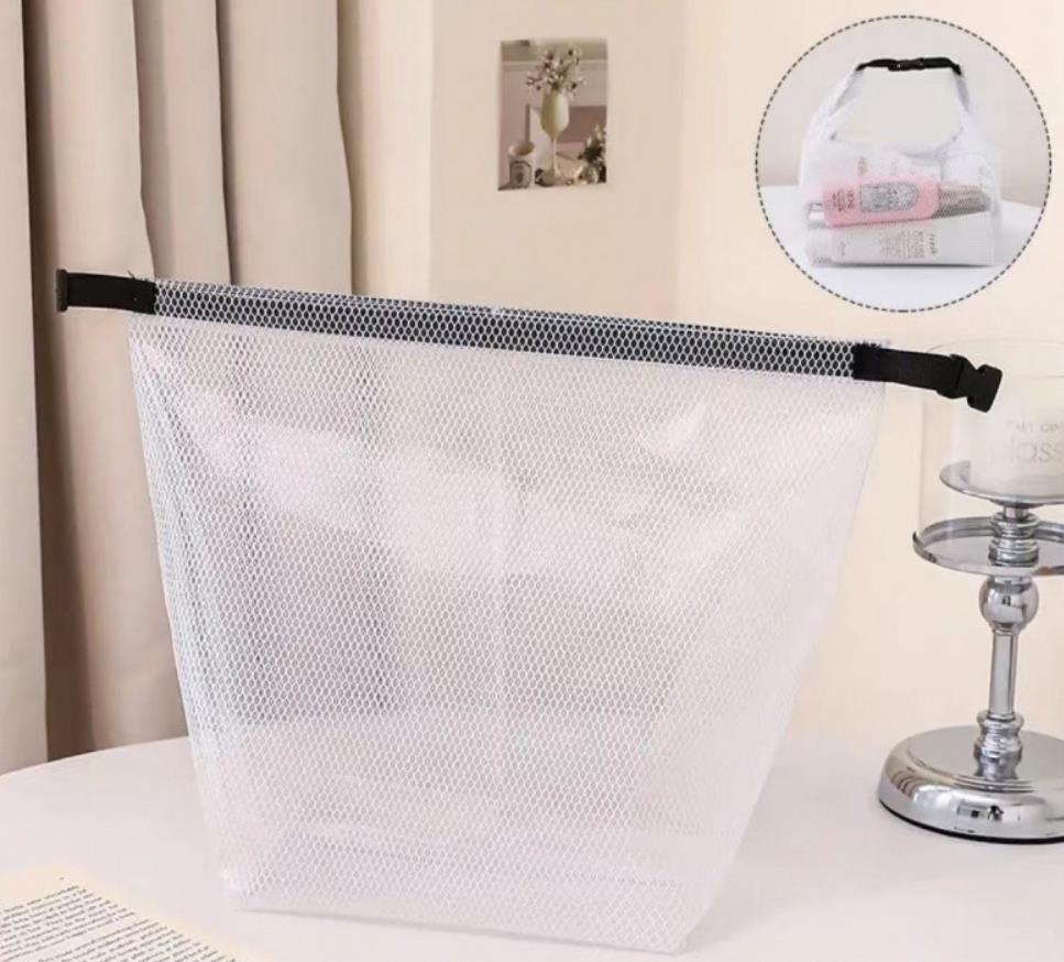 Waterproof Mesh Storage Bag Travel Makeup Bag Fitness Swimming Large Capacity Drawstring Bag Men Women Outdoor Toiletries Bag