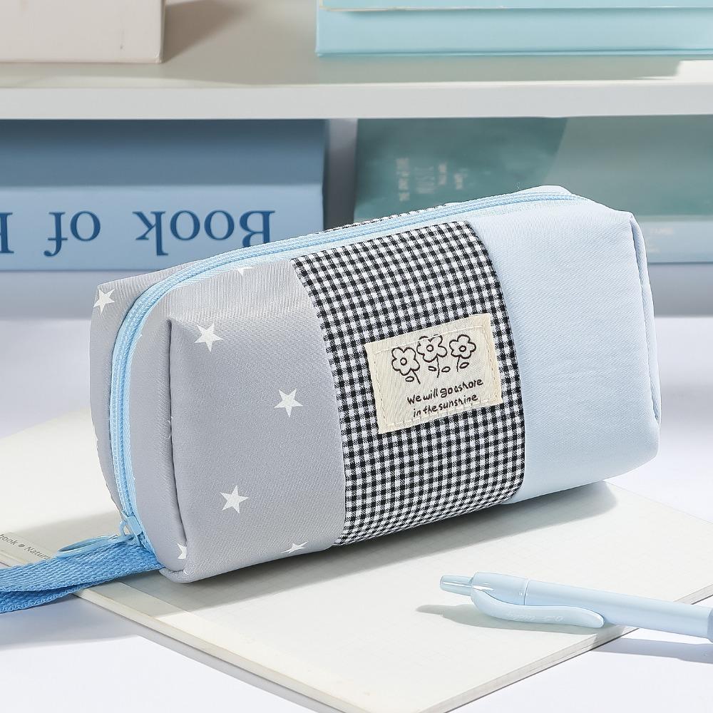 Large Capacity Pen Bag Plaid Color-Blocking Stationery Bag Korean Pencil Pouch  Gift