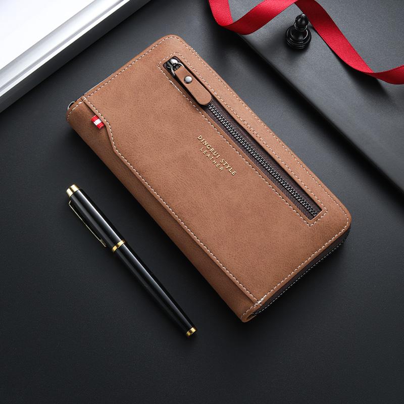 

Модный мужской кошелек из нубука, ретро зажим для денег, длинный кошелек на молнии, винтажный кошелек для монет большой вместимости, держатель для карт, клатч коричневый