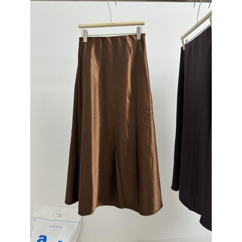 Plus Velvet 2025 Autumn/Winter Acetate Satin Chinese-Style High-End Mermaid Midi Skirt Extra Large кофейный