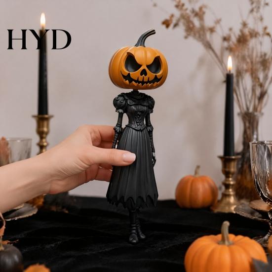Unique Holiday Gift for Fall Pumpkin Witch Figurine, Spooky Halloween Statue with Lantern, LED Lighted Night Lamp Vintage Gothic Resin Tabletop Mantel