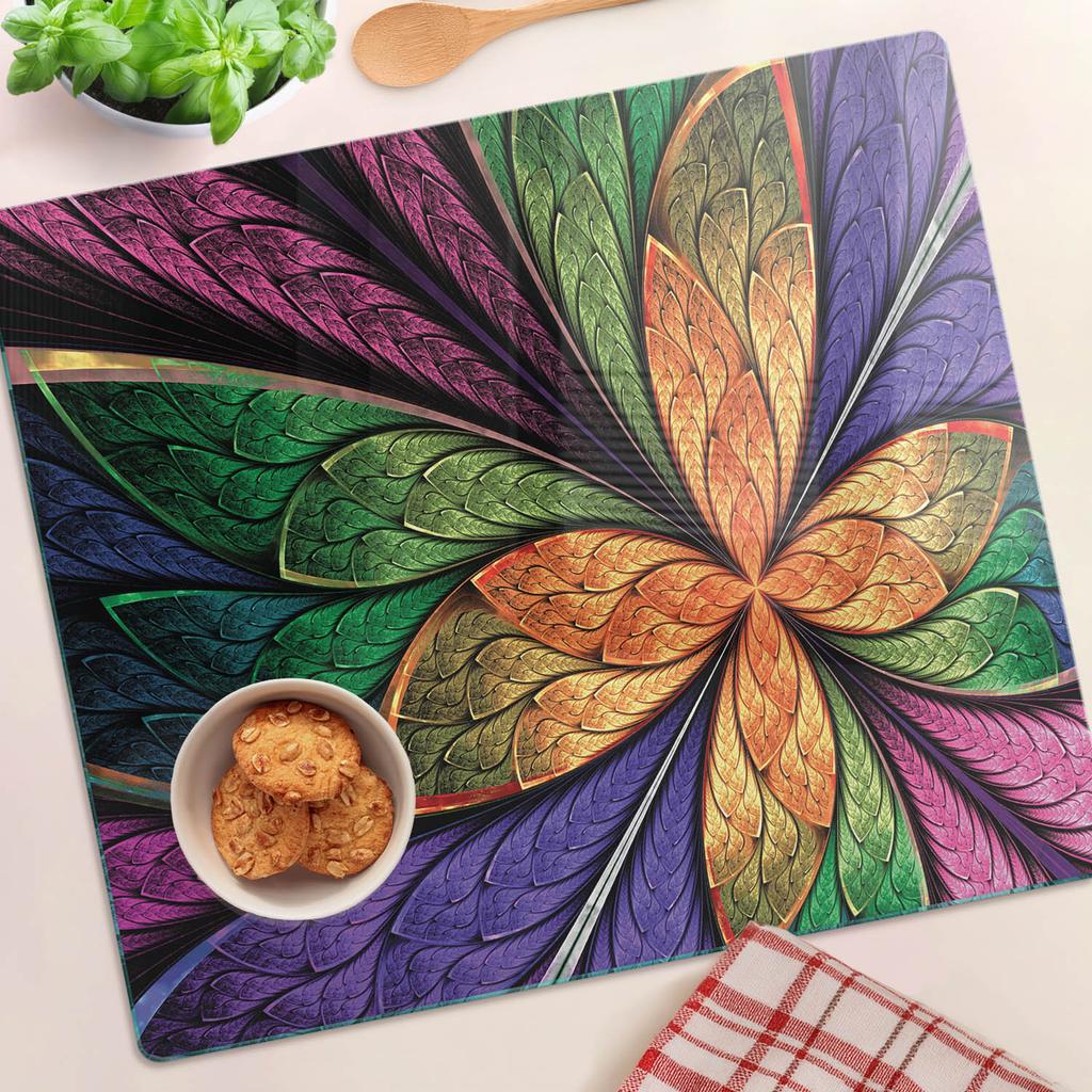 Durable and Stylish Glass Kitchen Backsplash with Fractal Flower Pattern 60X52 Cm