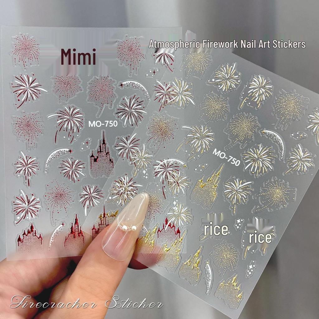 Dromerige Kasteel Vuurwerk Nagellak Stickers: Nieuwjaarssprankeling 2026 in Goud, Zilver en Rood