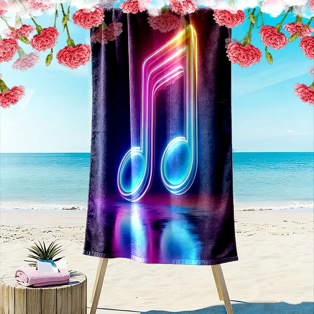 Glowing Neon Music Note Design Patterned Beach Towel Quick Dry Perfect for Travel Outdoor Sports Jogging the Beach and Swimming