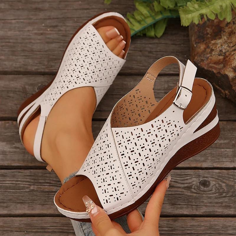 Fashion Hollow Out Wedge Sandals for Women Summer 2025 Chunky Platform Rome Shoes Woman Plus Size Vintage High Heels Sandles Female 43