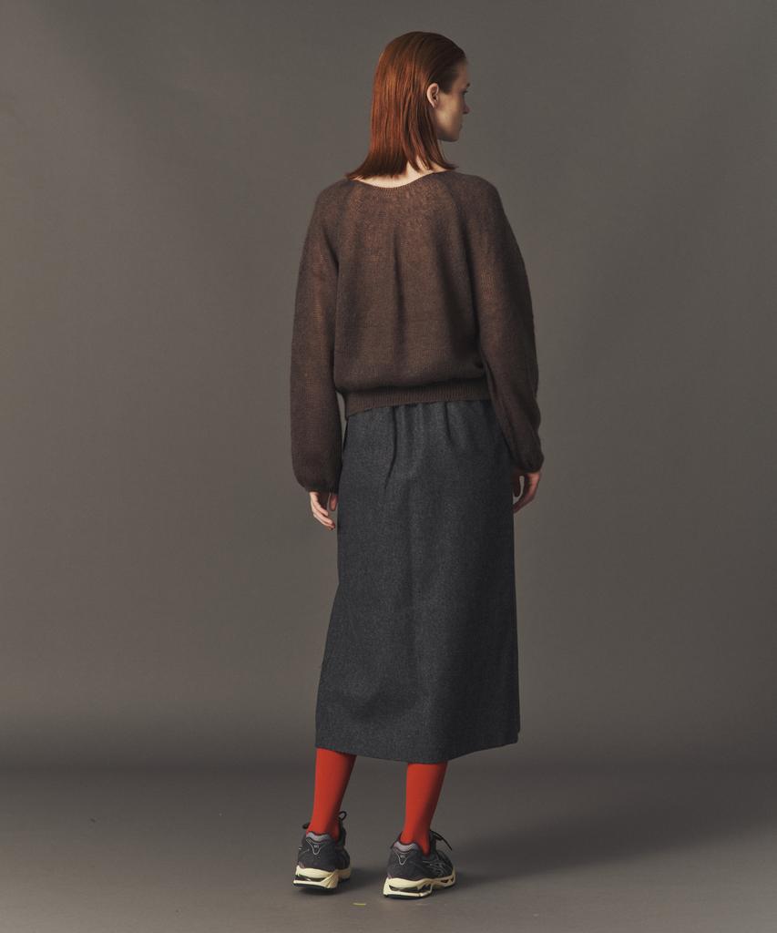 Awi Wool Blend Tucked Skirt_D Navy_Charcoal