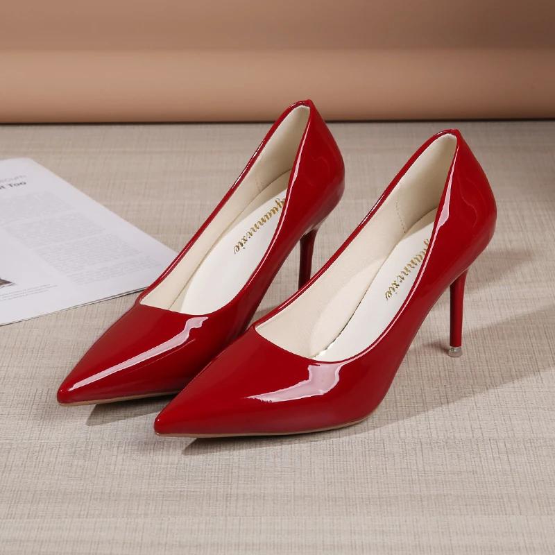 Shoes Woman 2025 Trend New Summer Red Heels Elegant Woman Black Heeled Pointed Toe Pumps Dress Leather White Ladies Shoe