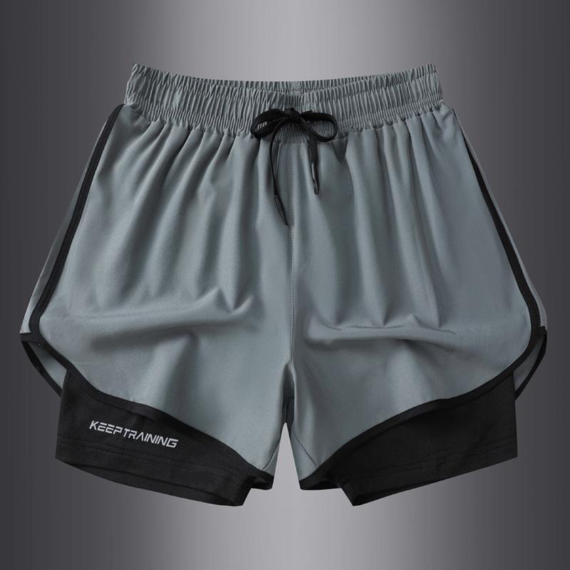 Men's Summer Sports Shorts with Back Pockets, Trendy Cross-Border Design, Fake Two-Piece Look.