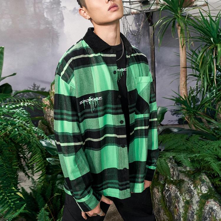 Li-Ning Badfive Sports Basketball Series Plaid Loose Long Sleeve Shirt Men Tops Green ASHS005-1