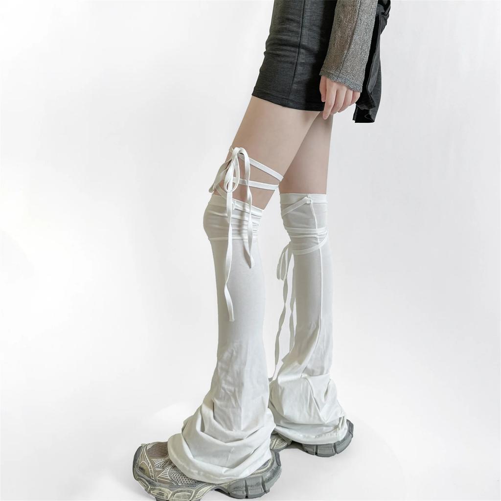 Y2k Women Leg Warmer Soft Solid Color Over The Knee Tie-up Thigh-high Leg Warmers Socks for Party Street