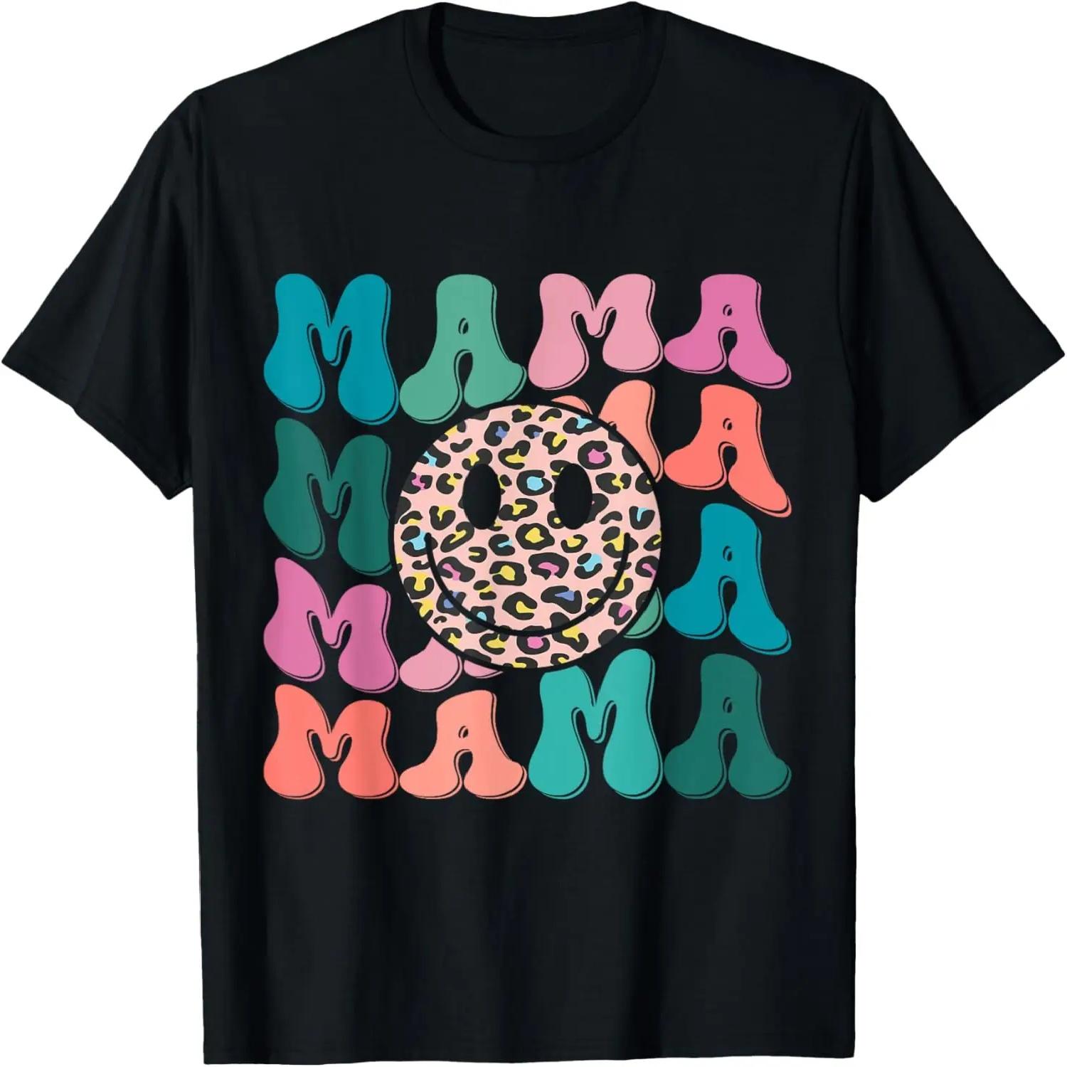 Retro Leopard Mama Groovy Face Trendy New Mom T-Shirt XXXXL