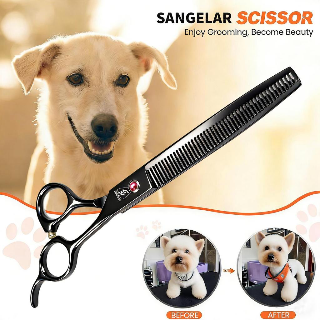SANGELAR Tijeras de adelgazamiento profesionales para mascotas de 7,5 pulgadas, tijeras de dientes densos para el cuidado de mascotas, tijeras para perros y animales grandes, herramienta de aseo para mascotas