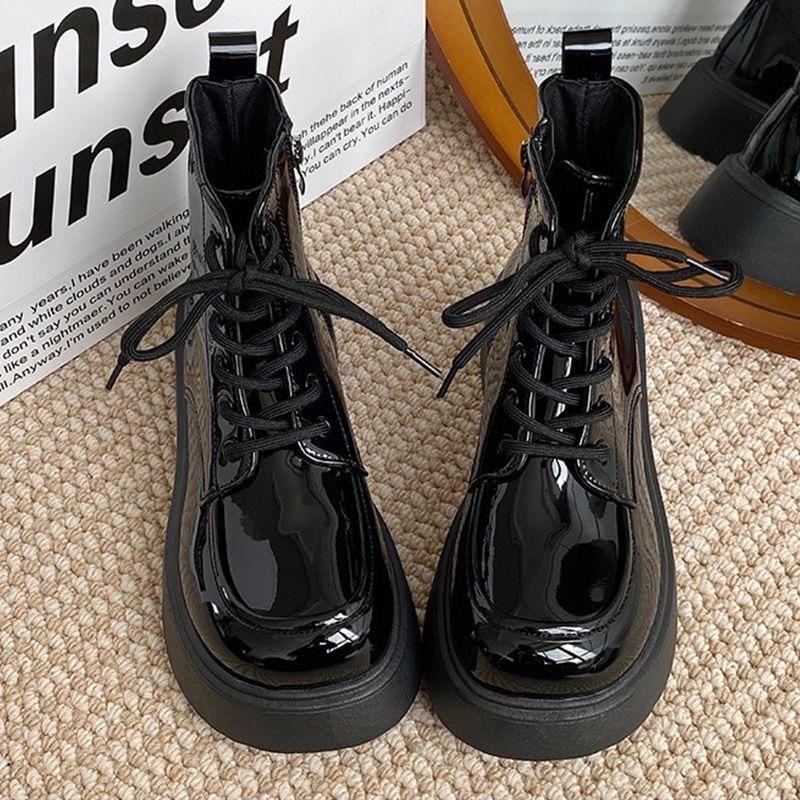 Brown Martin Boots Women's Spring and Autumn Platform Short Boots Ugly Cute Big Head Cigarette Boots Small Height Increasing Black Skinny Boots