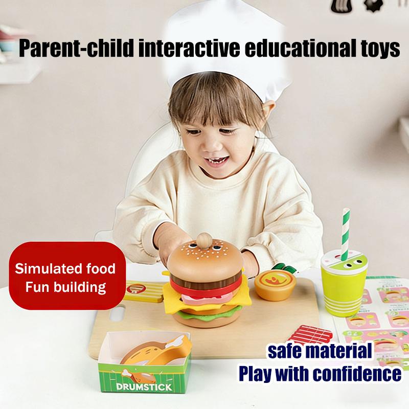 1 Set Learning Educational Montessori Toy Children Pretend Play Wooden Hamburger Sandwich Kit Kids Kitchen Toys